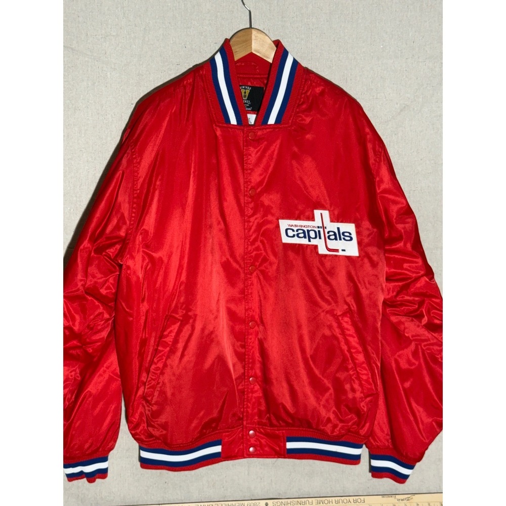 Majestic Vintage Hockey Washington Capitals Red Satin Bomber Jacket Mens 2XL